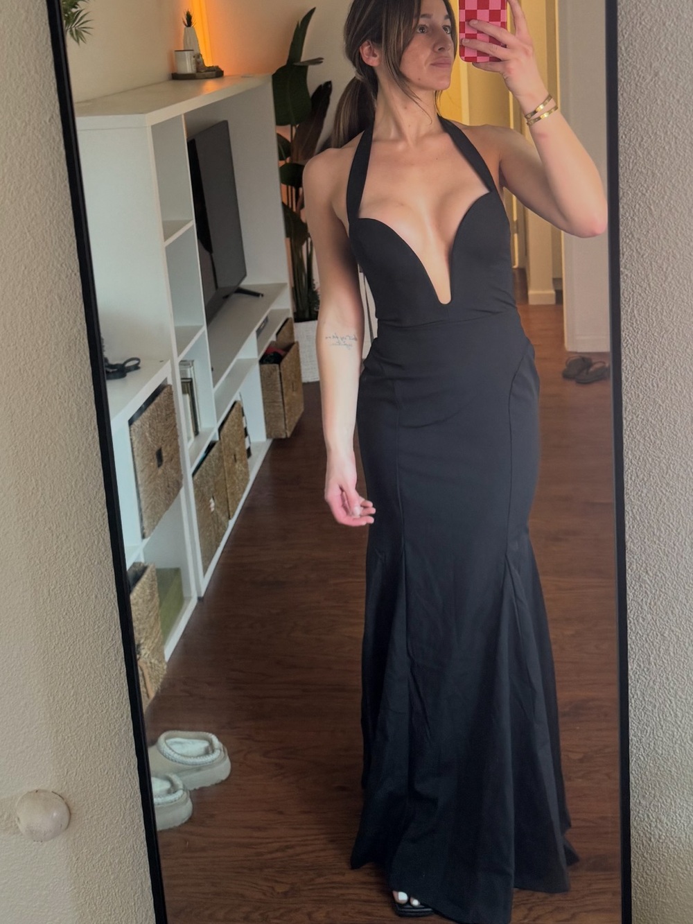 Club L London Black Plunge Halter Formal/Black Tie Gown | Size 6 | worn ONCE